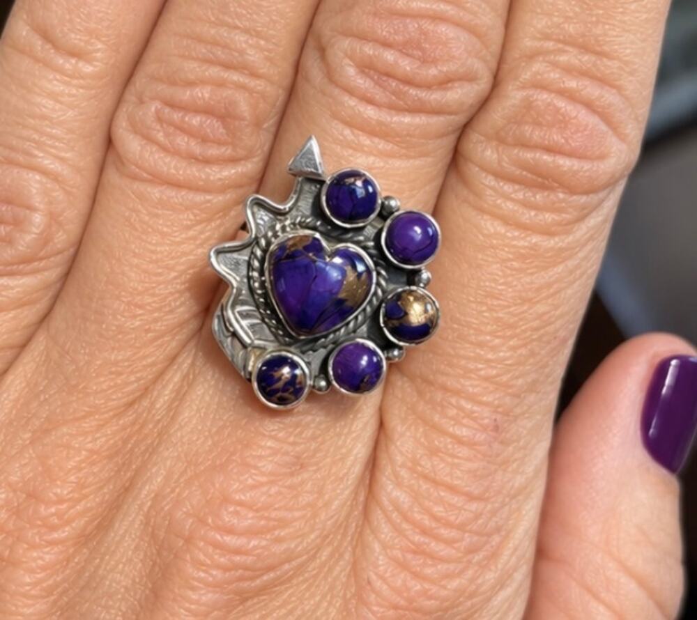 Southwestern Vintage-Heart Inspired Purple Spidy Stoness w gold highlight